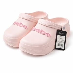 Bebe Pink Platform Clogs Size 9 NWT Blush Slip On Logo Slides Comfort Shoes